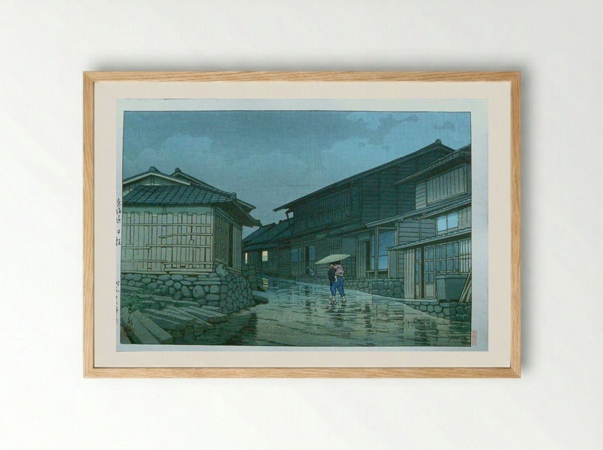 Rain at Nissaka - Hasui Kawase - Framed Print Wood