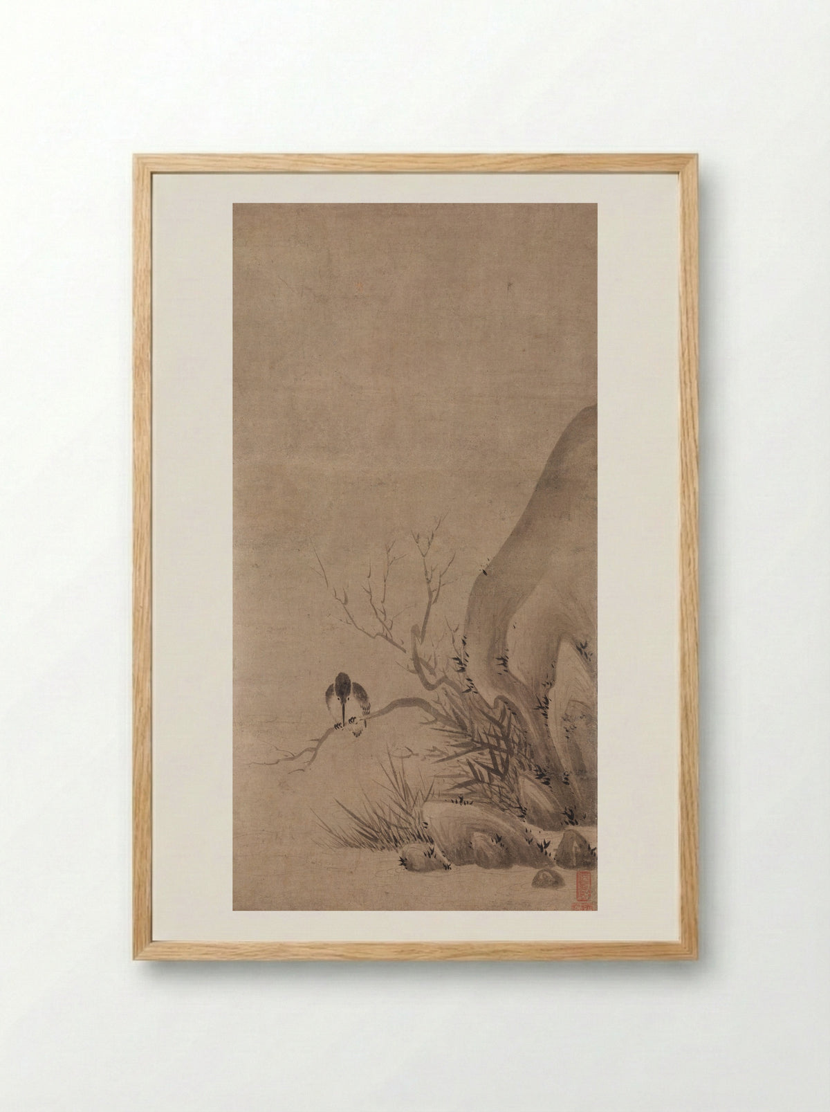 Kingfisher Perched above a Stream - Kenkō Shōkei - Framed Print Wood
