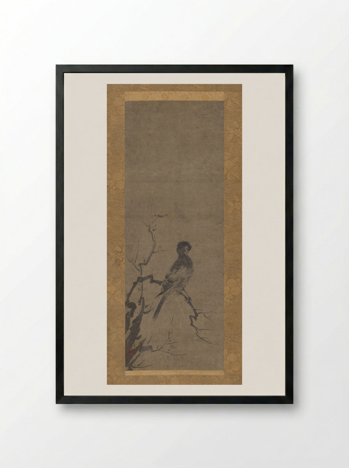 Bird on a Branch - Kenkō Shōkei - Framed Print Black