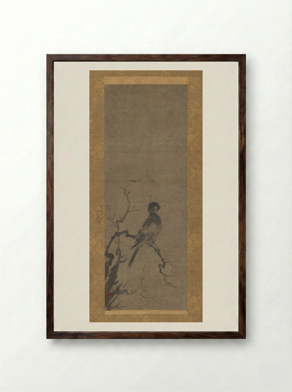 Bird on a Branch - Kenkō Shōkei - Framed Print Dark Wood