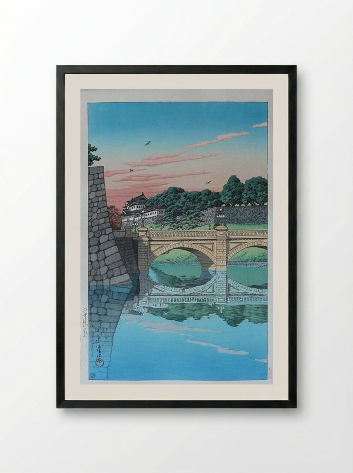 Morning at Nijubashi Bridge - Hasui Kawase - Framed Print Black