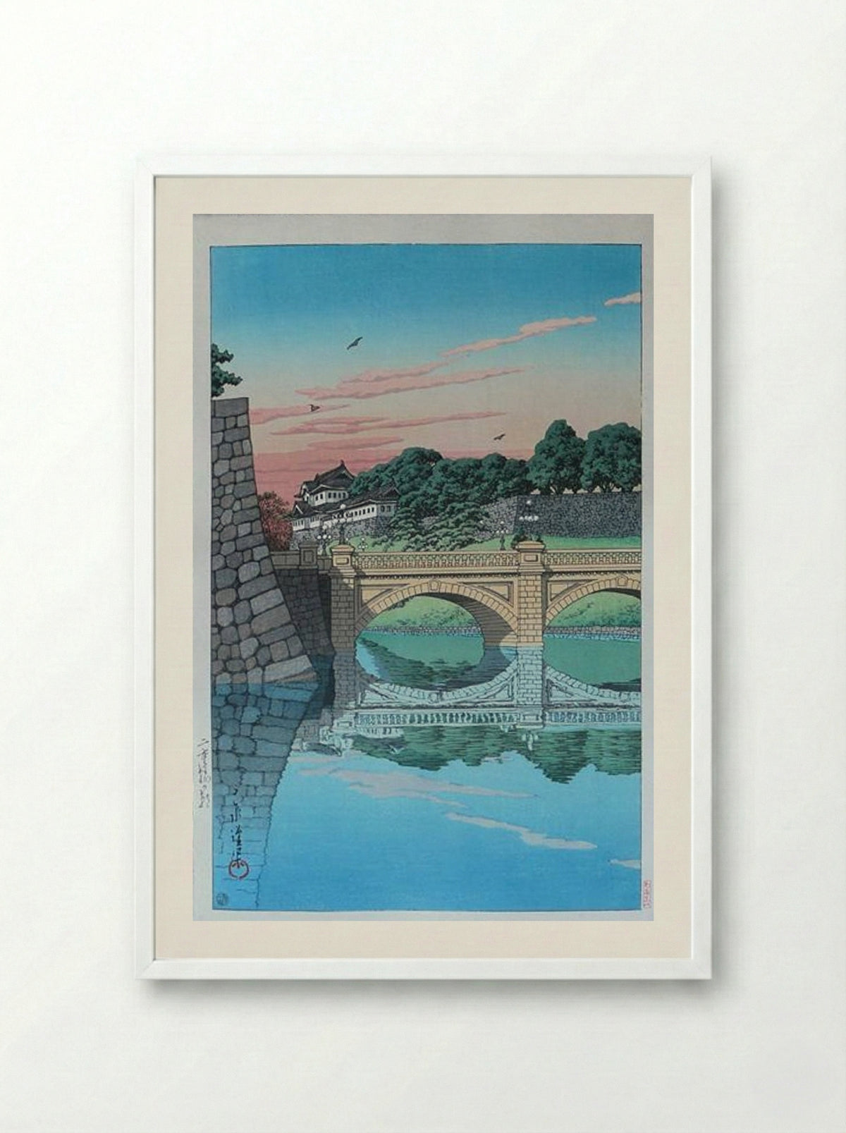Morning at Nijubashi Bridge - Hasui Kawase - Framed Print White