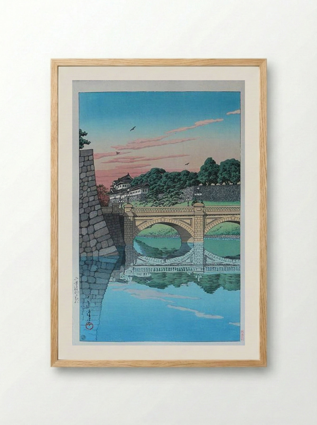 Morning at Nijubashi Bridge - Hasui Kawase - Framed Print Wood