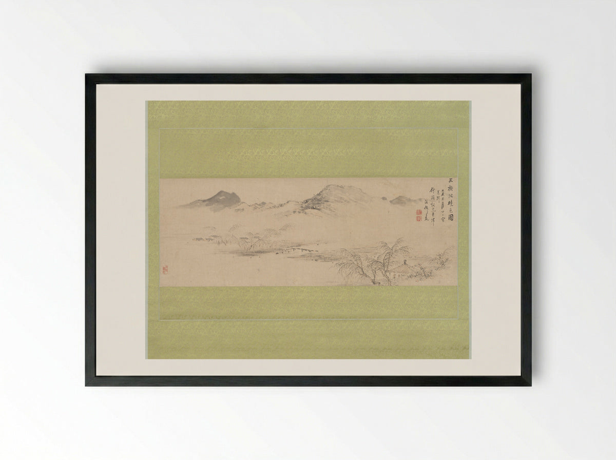 View of the Kamo River from Sanbogi at Dawn - Oda Kaisen - Framed Print Black