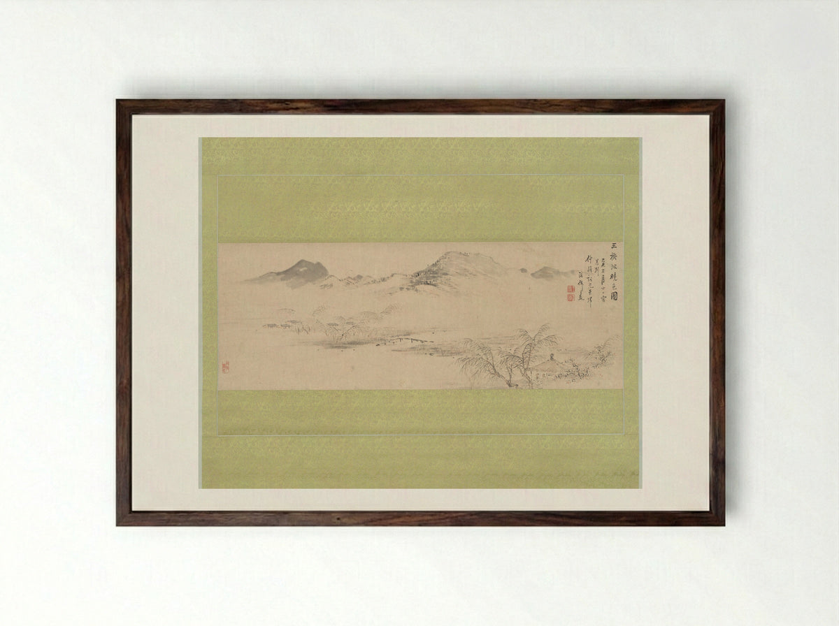 View of the Kamo River from Sanbogi at Dawn - Oda Kaisen - Framed Print Dark Wood