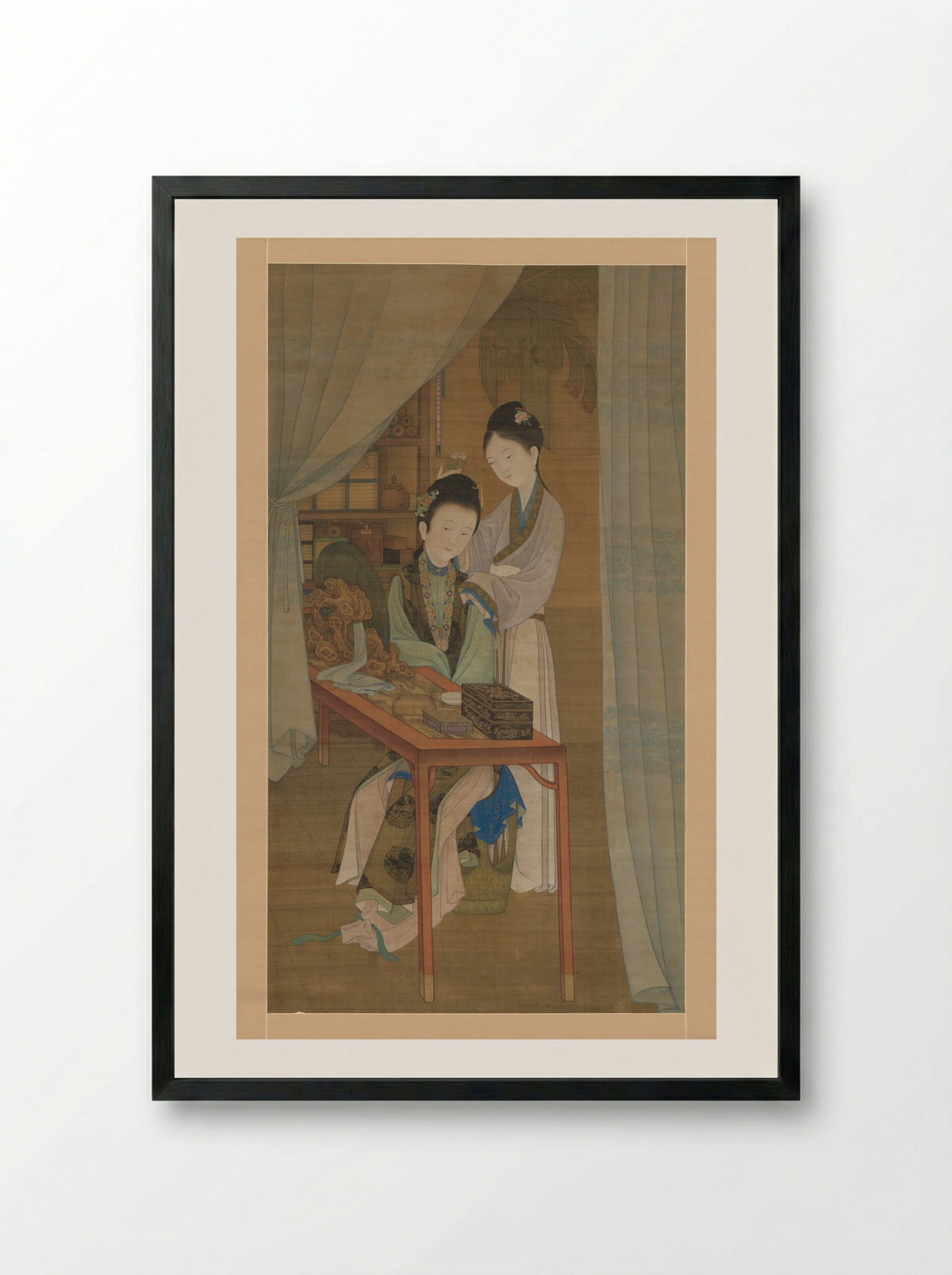 Woman at her dressing table - Leng Mei - Framed Print Black
