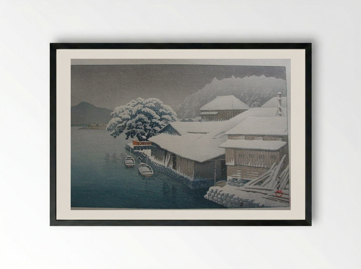 Snow at Ishinomaki - Hasui Kawase - Framed Print Black