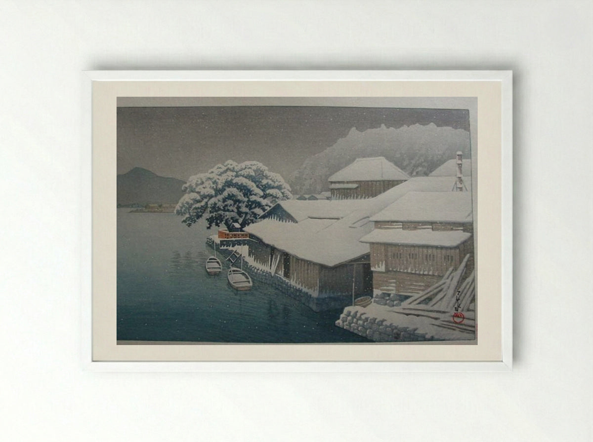 Snow at Ishinomaki - Hasui Kawase - Framed Print White