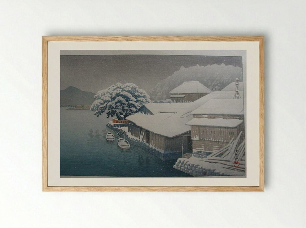 Snow at Ishinomaki - Hasui Kawase - Framed Print Wood