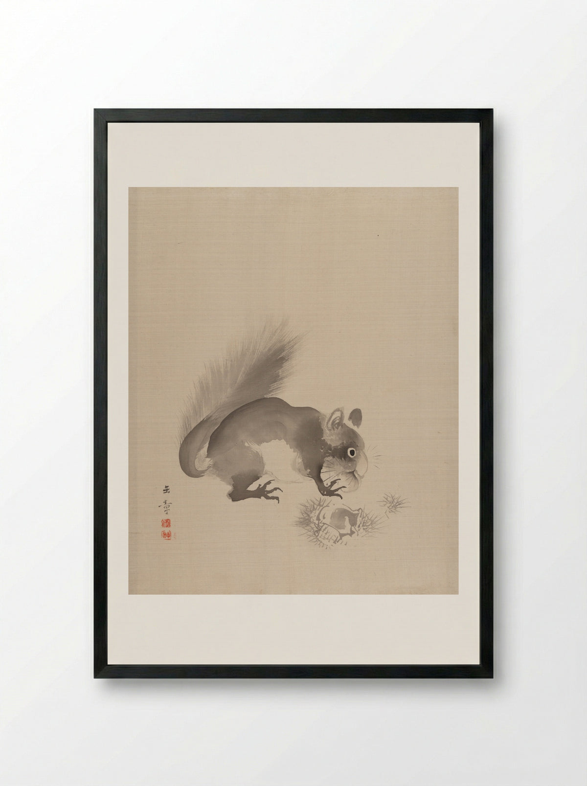 Squirrel Eating Chestnuts - Kawabata Gyokushō - Framed Print Black