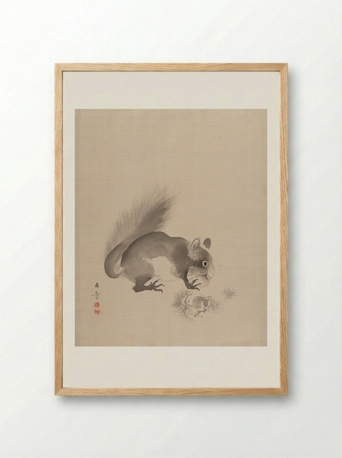 Squirrel Eating Chestnuts - Kawabata Gyokushō - Framed Print Wood