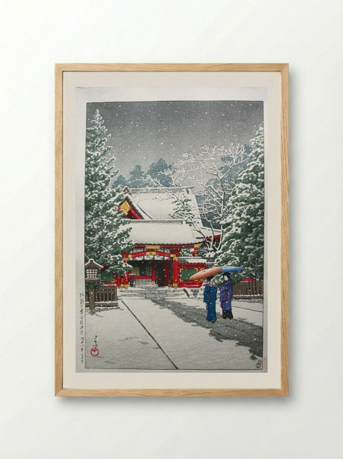 Snow at Hinoeda Shrine - Hasui Kawase - Framed Print Wood