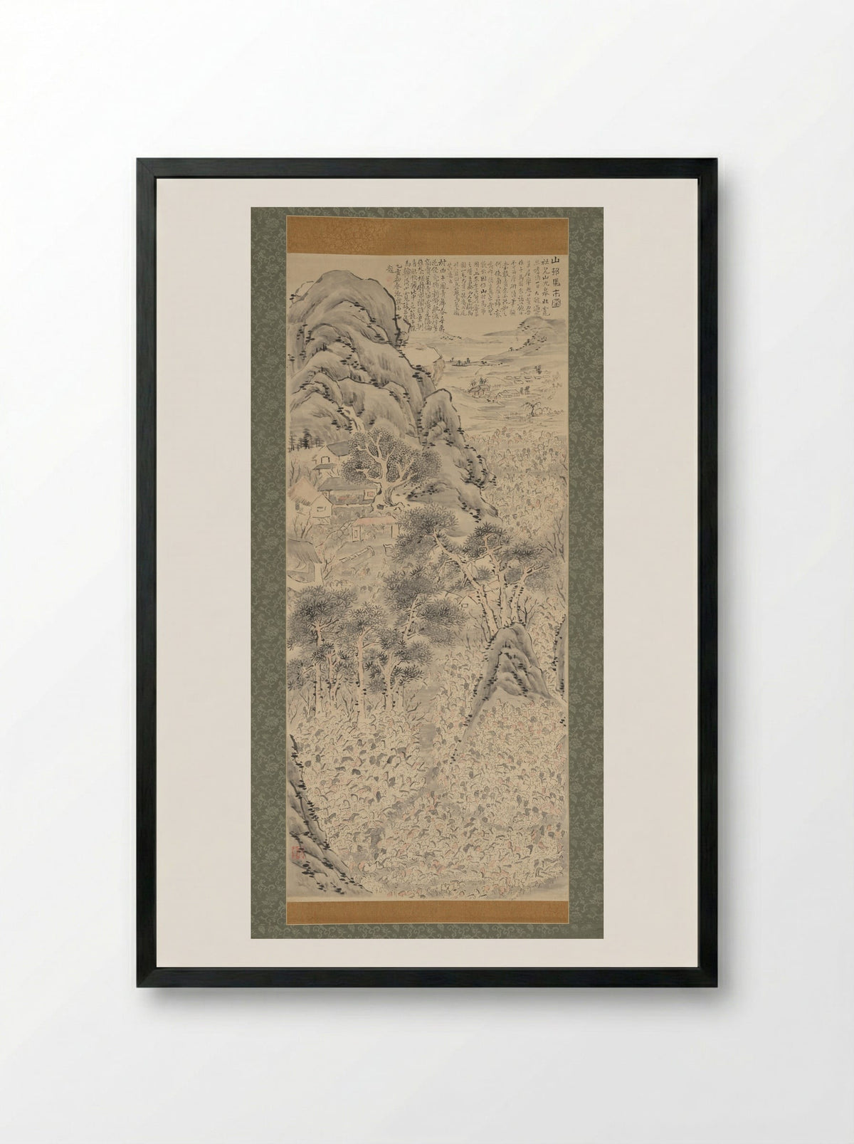Horse Market in a Mountain Village - Watanabe Kazan - Framed Print Black