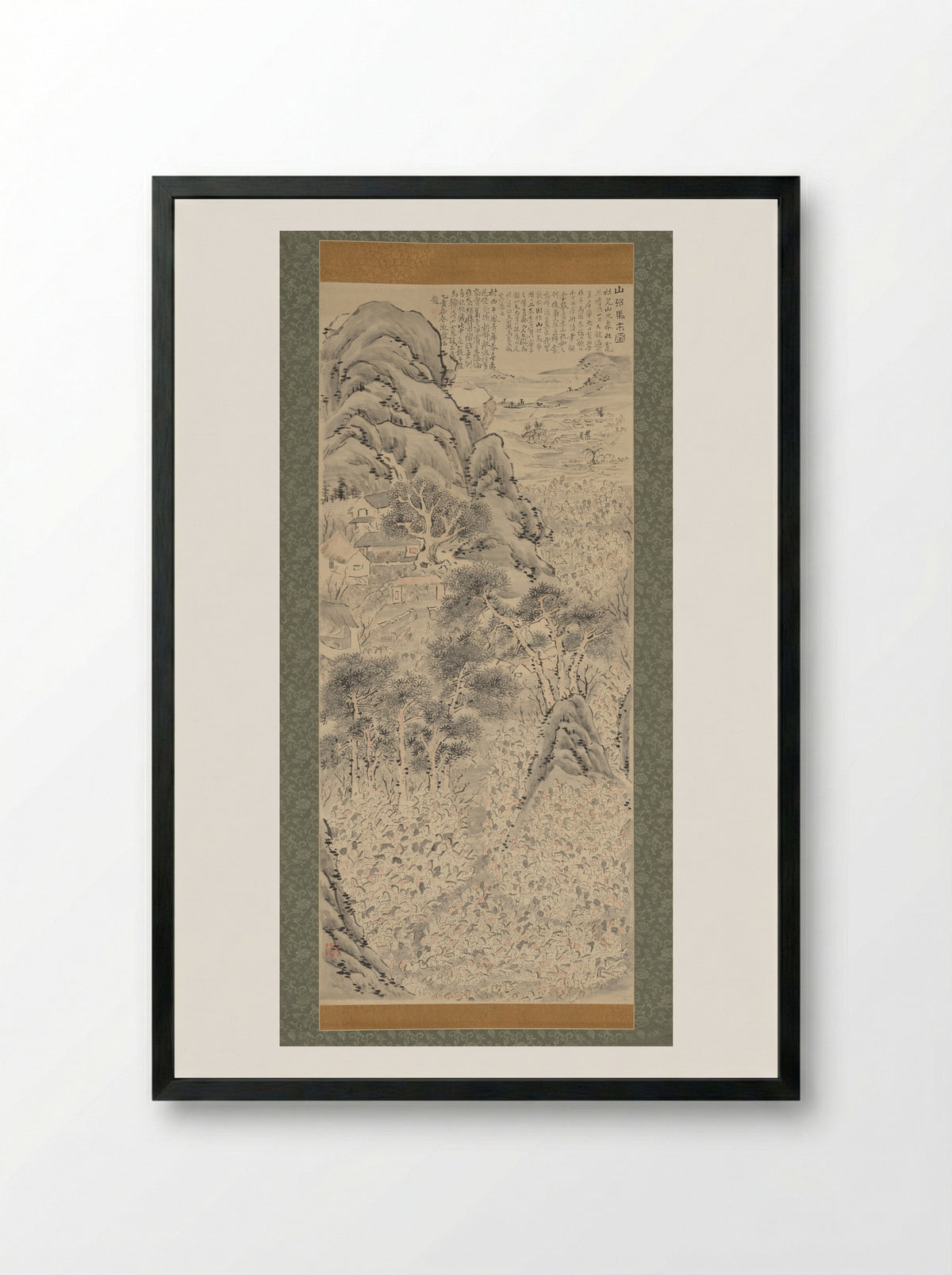 Horse Market in a Mountain Village - Watanabe Kazan - Framed Print Black