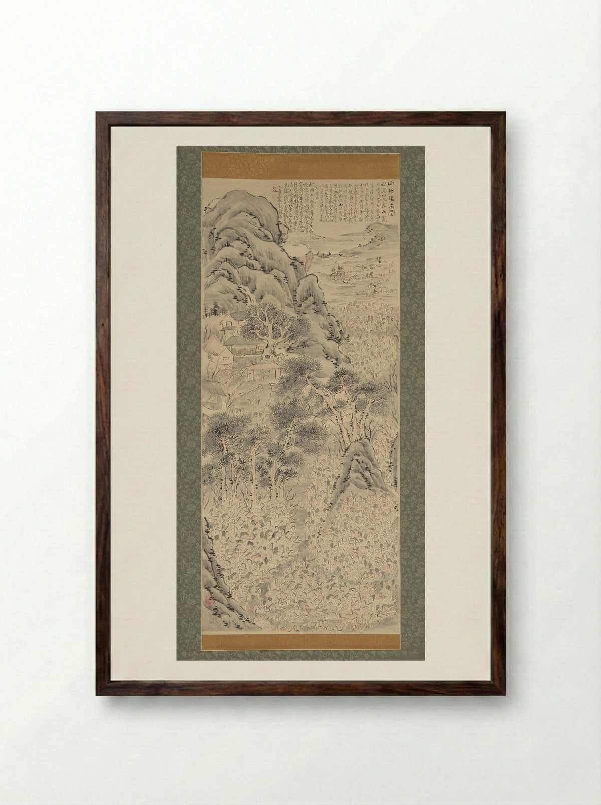 Horse Market in a Mountain Village - Watanabe Kazan - Framed Print Dark Wood