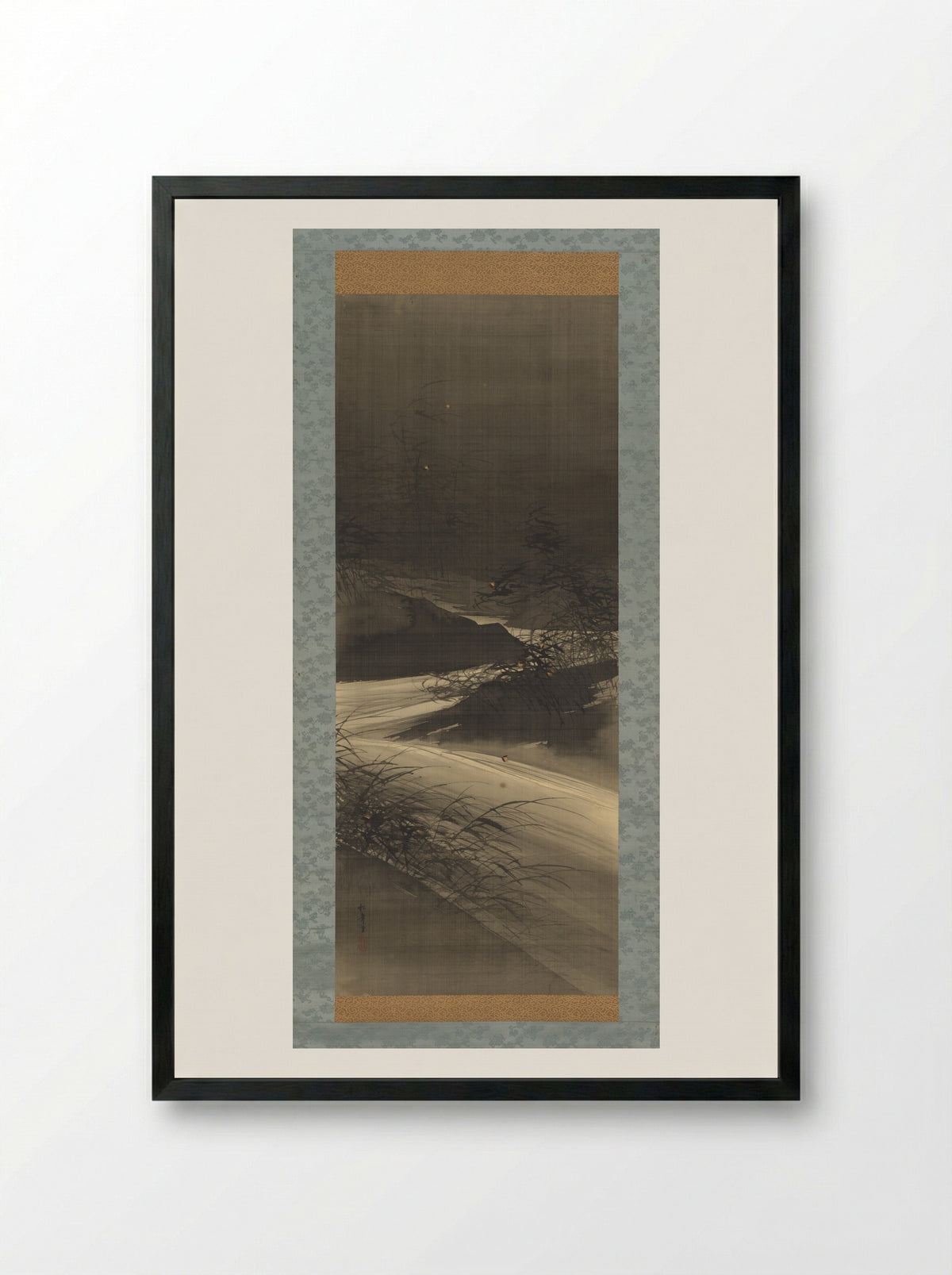 Fireflies Over the Uji River by Moonlight - Suzuki Shōnen - Framed Print Black