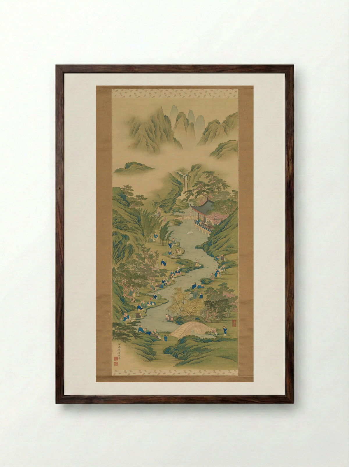 Orchid Pavilion by a Winding Stream - Hara Zaichū - Framed Print Dark Wood