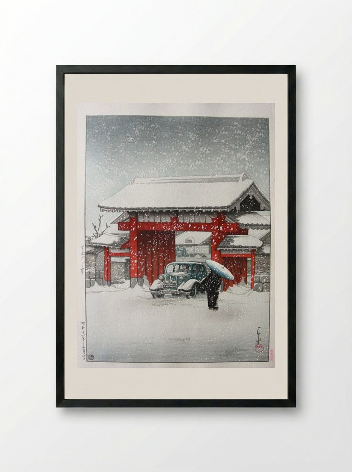 Snow at Shiba Daimon - Hasui Kawase - Framed Print Black