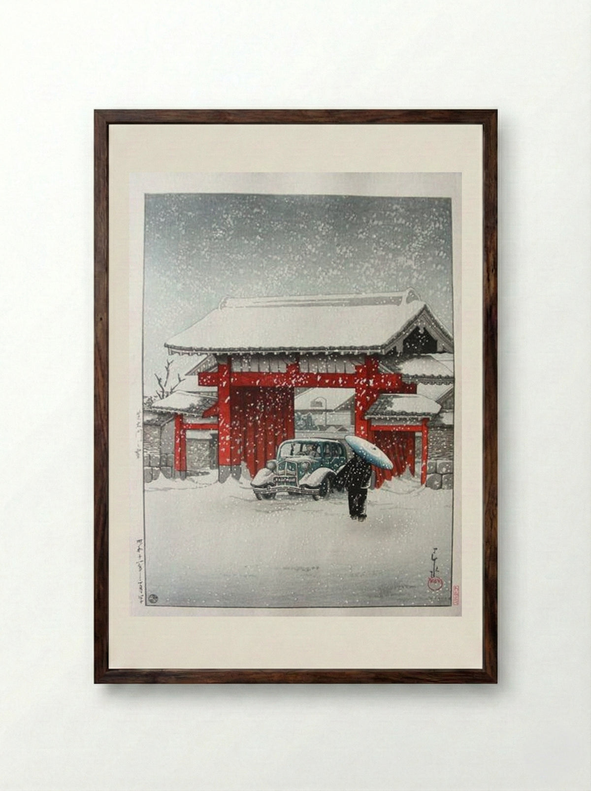 Snow at Shiba Daimon - Hasui Kawase - Framed Print Dark Wood