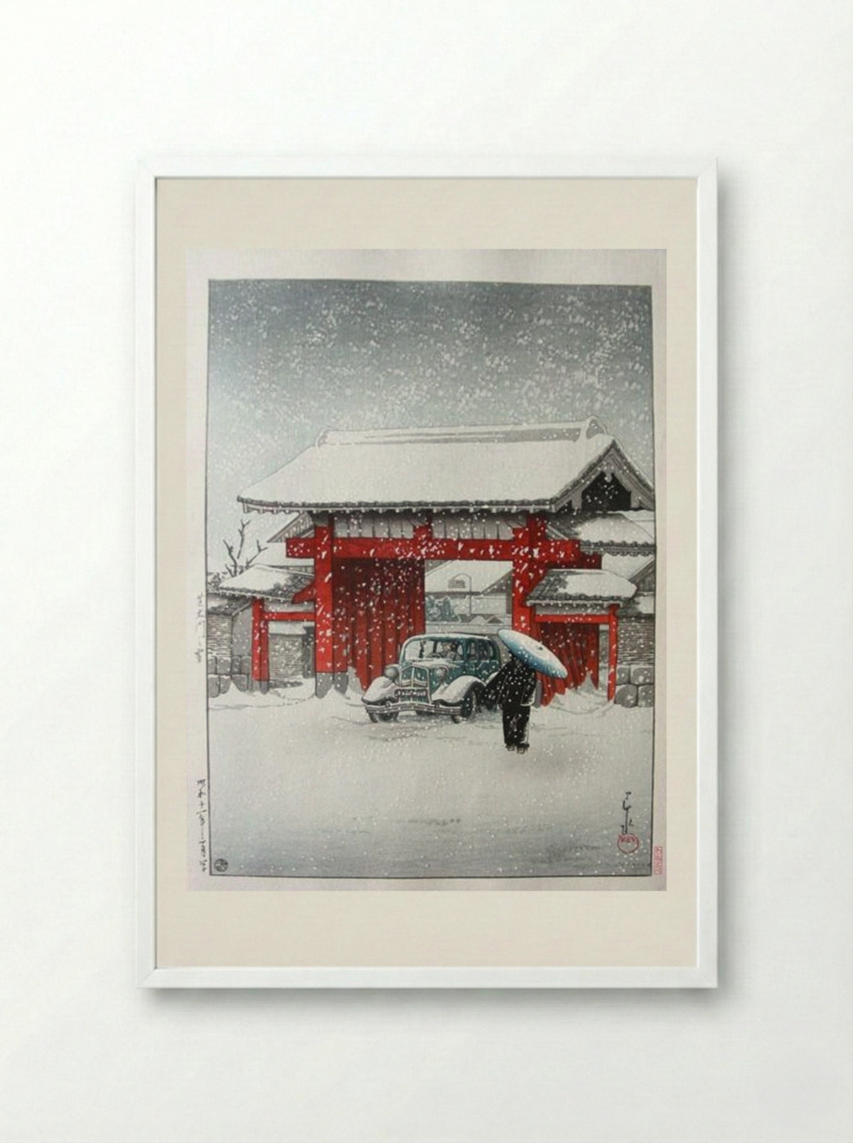 Snow at Shiba Daimon - Hasui Kawase - Framed Print White