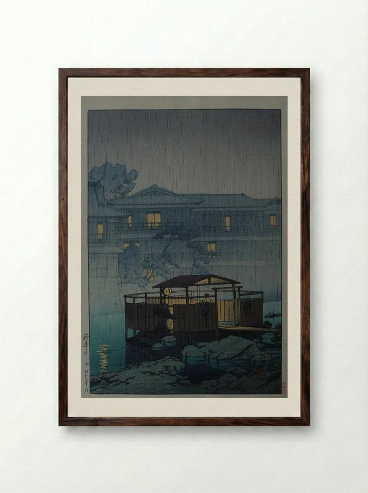 Rain at Shuzenji Spa - Hasui Kawase - Framed Print Dark Wood