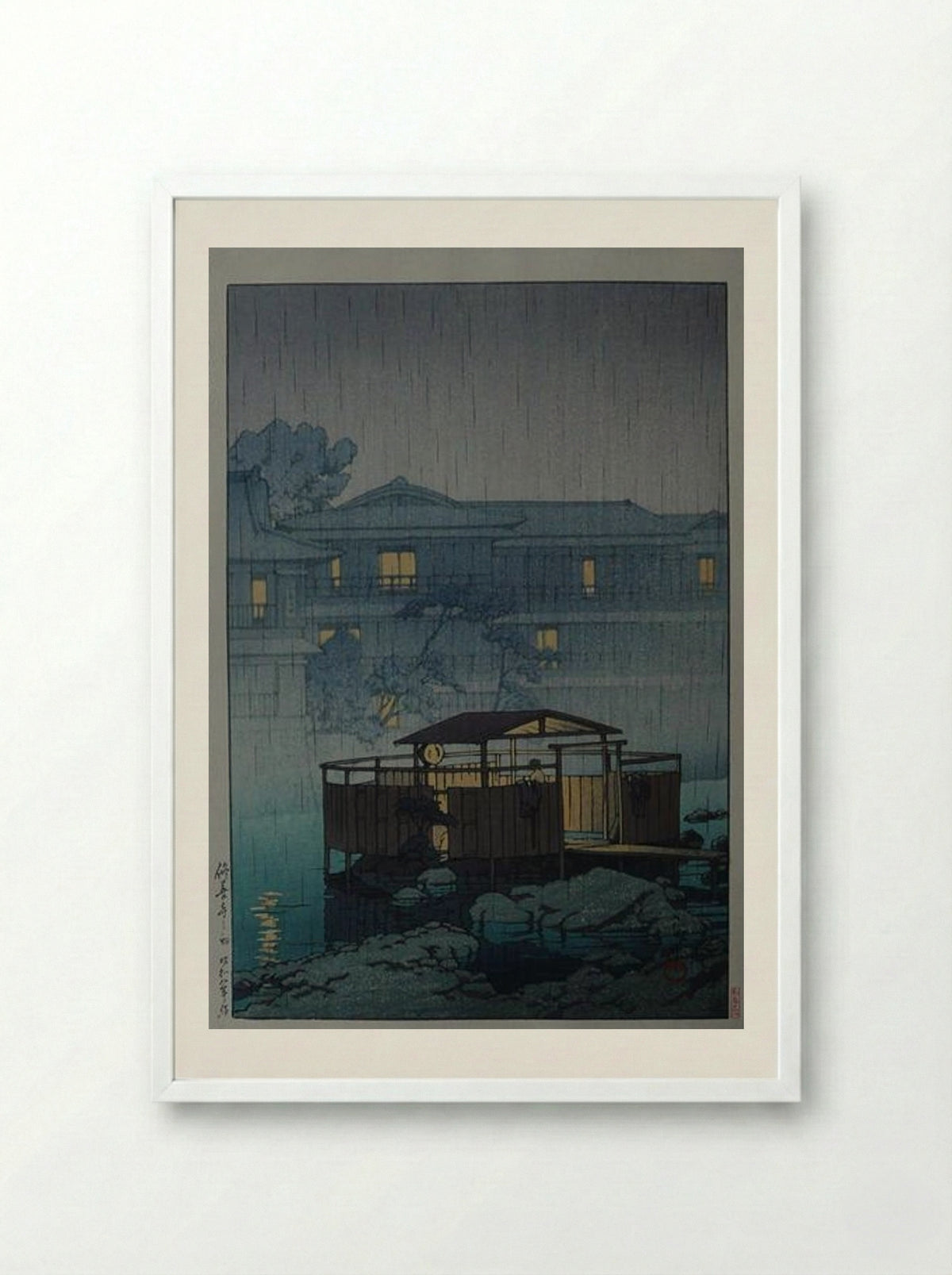 Rain at Shuzenji Spa - Hasui Kawase - Framed Print White
