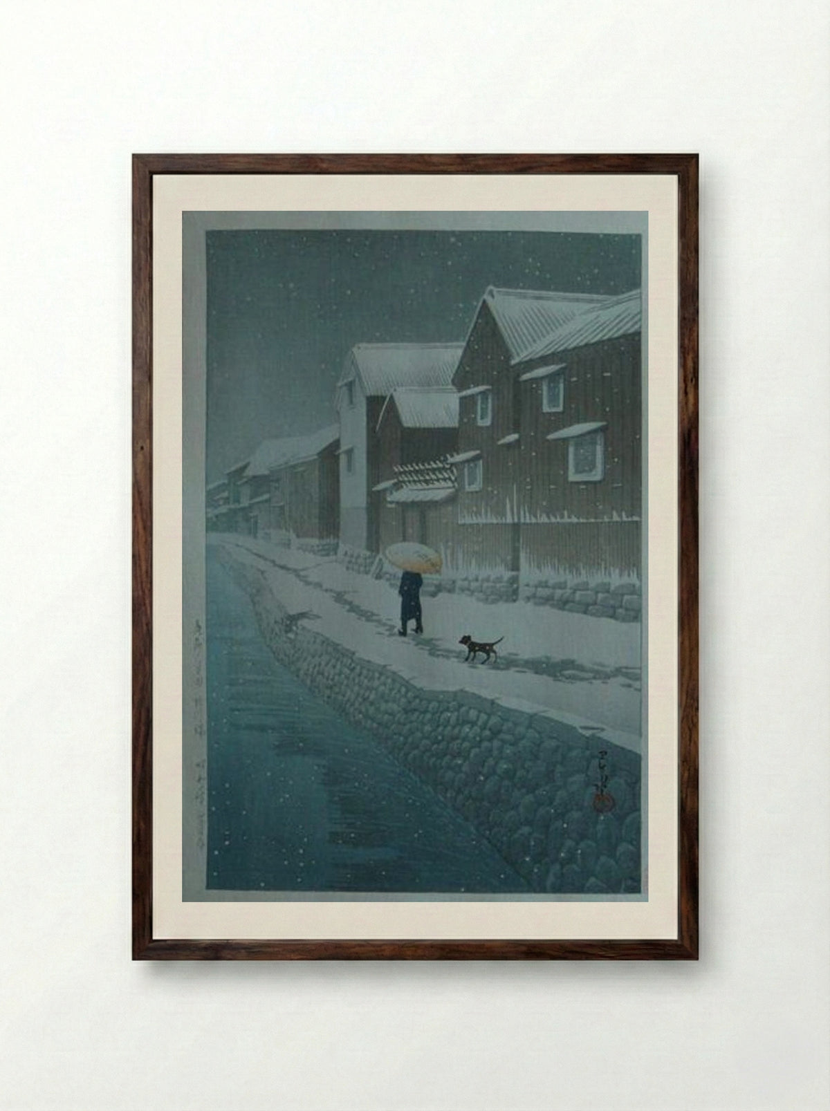 Snow at Shinkawabata - Hasui Kawase - Framed Print Dark Wood