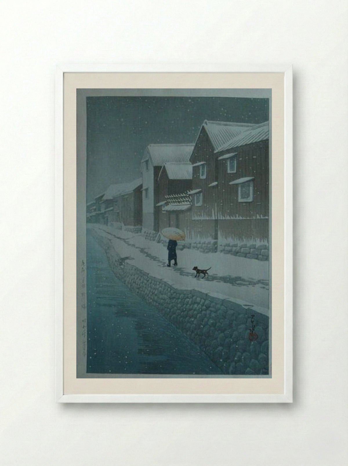 Snow at Shinkawabata - Hasui Kawase - Framed Print White