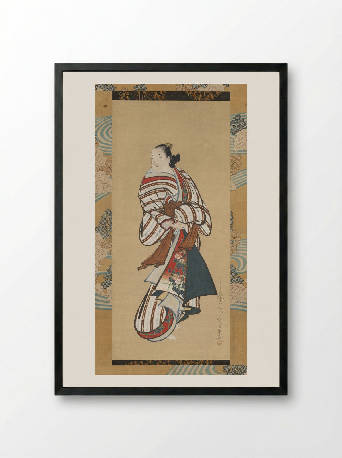 Standing Courtesan Looking Over Her Shoulder - Kaigetsudō Dohan - Framed Print Black