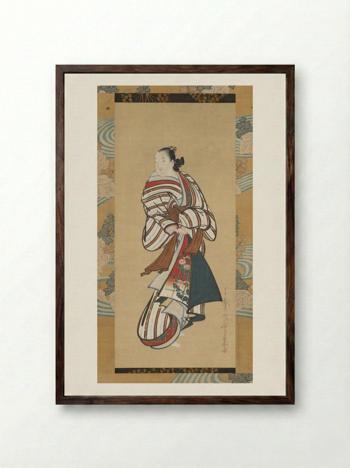 Standing Courtesan Looking Over Her Shoulder - Kaigetsudō Dohan - Framed Print Dark Wood