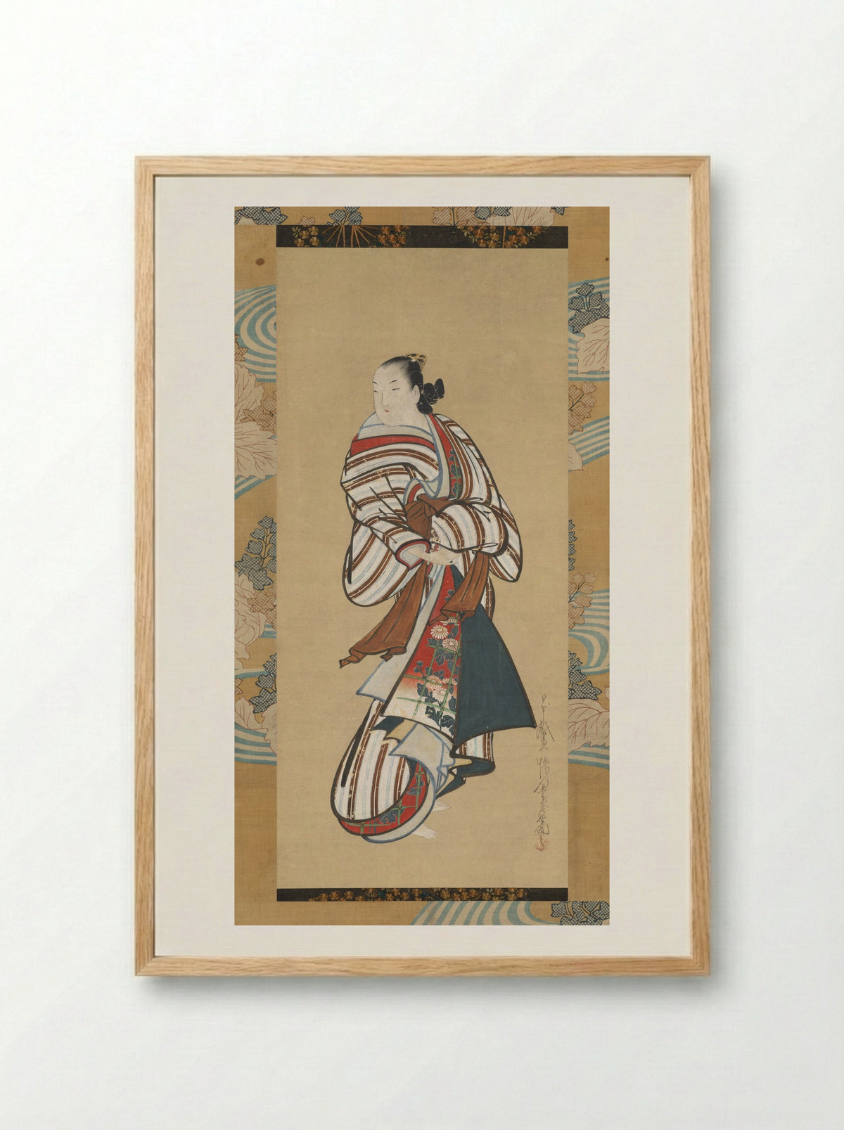 Standing Courtesan Looking Over Her Shoulder - Kaigetsudō Dohan - Framed Print Wood