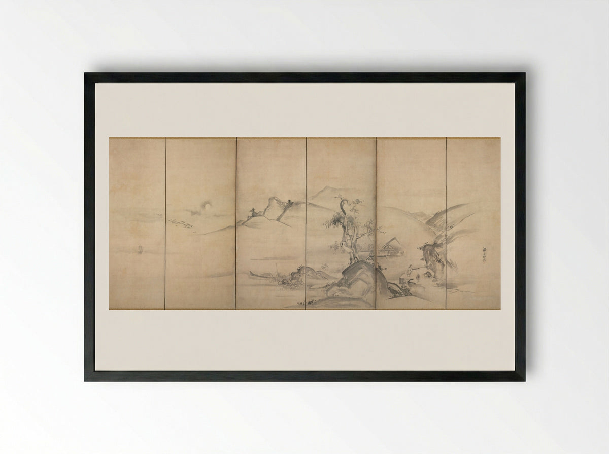 Eight Views of the Xiao and Xiang Rivers - Watanabe Shikō - Framed Print Black