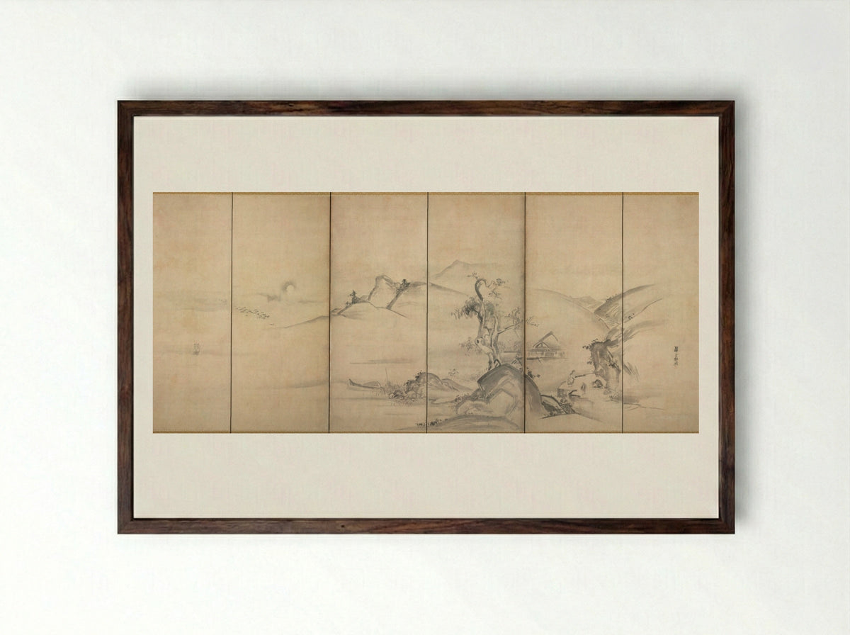 Eight Views of the Xiao and Xiang Rivers - Watanabe Shikō - Framed Print Dark Wood