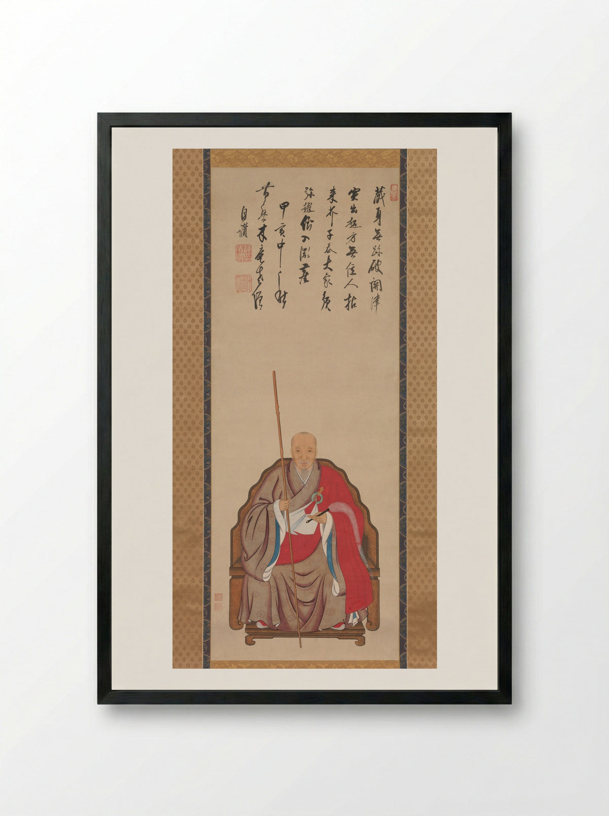 Portrait of the Ōbaku Zen Monk Mu’an Xingtao - Kita Genki - Framed Print Black
