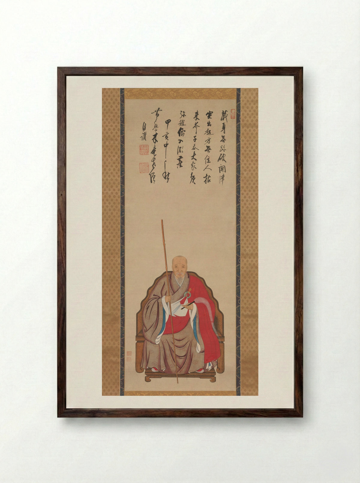 Portrait of the Ōbaku Zen Monk Mu’an Xingtao - Kita Genki - Framed Print Dark Wood