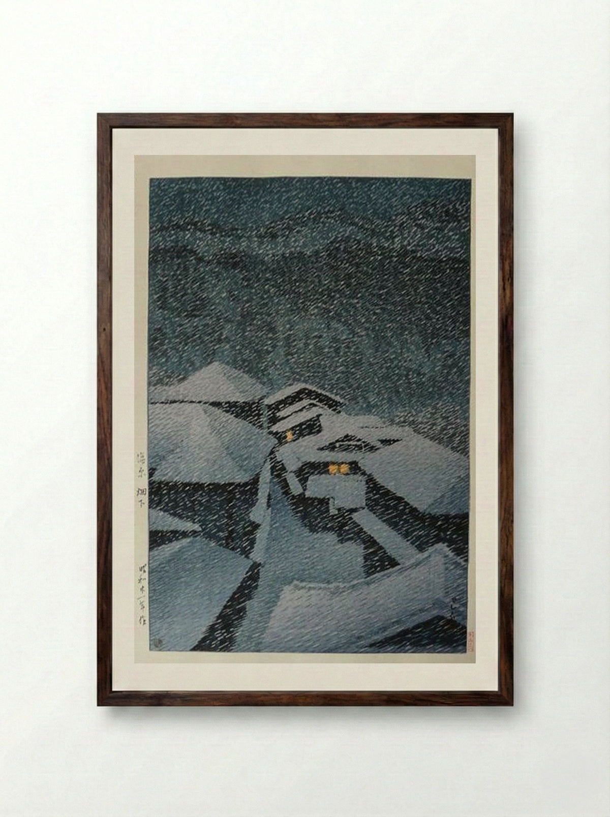 Snow Storm at Hatakudari - Hasui Kawase - Framed Print Dark Wood