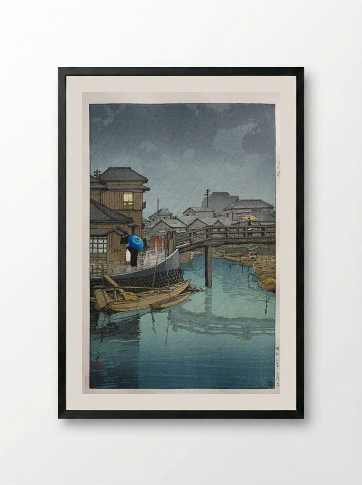 Rainy Season at Ryoshimachi - Hasui Kawase - Framed Print Black