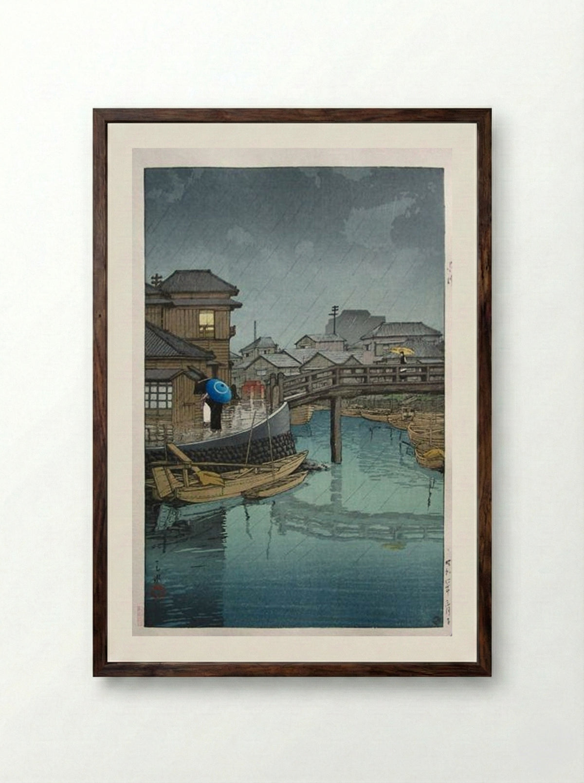 Rainy Season at Ryoshimachi - Hasui Kawase - Framed Print Dark Wood