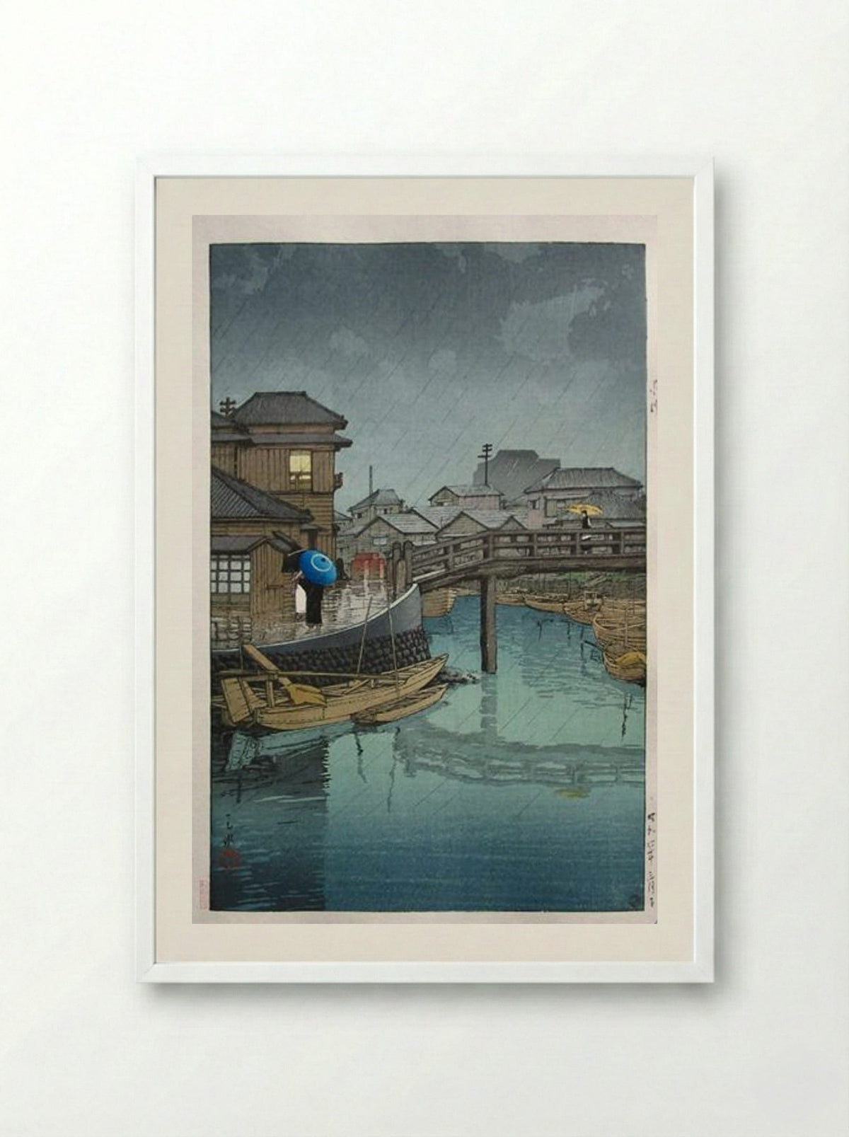 Rainy Season at Ryoshimachi - Hasui Kawase - Framed Print White