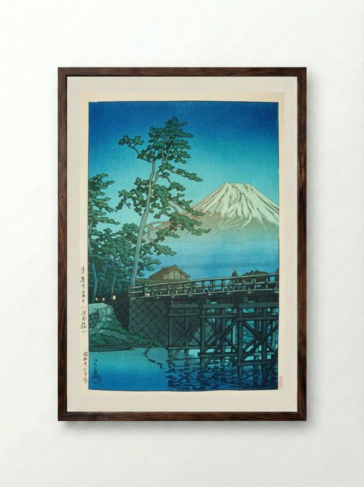 Mount Fuji by Moonlight, Kawai Bashi - Hasui Kawase - Framed Print Dark Wood