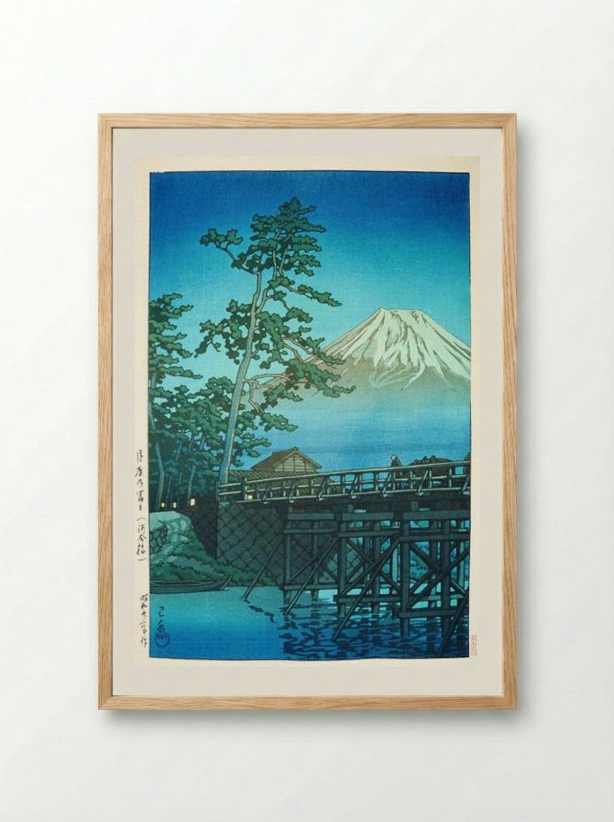Mount Fuji by Moonlight, Kawai Bashi - Hasui Kawase - Framed Print Wood