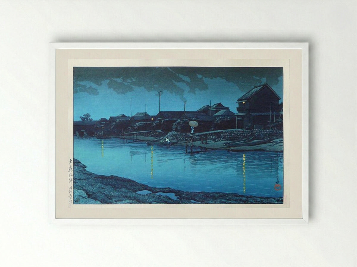 Omori Beach at Night - Hasui Kawase - Framed Print White