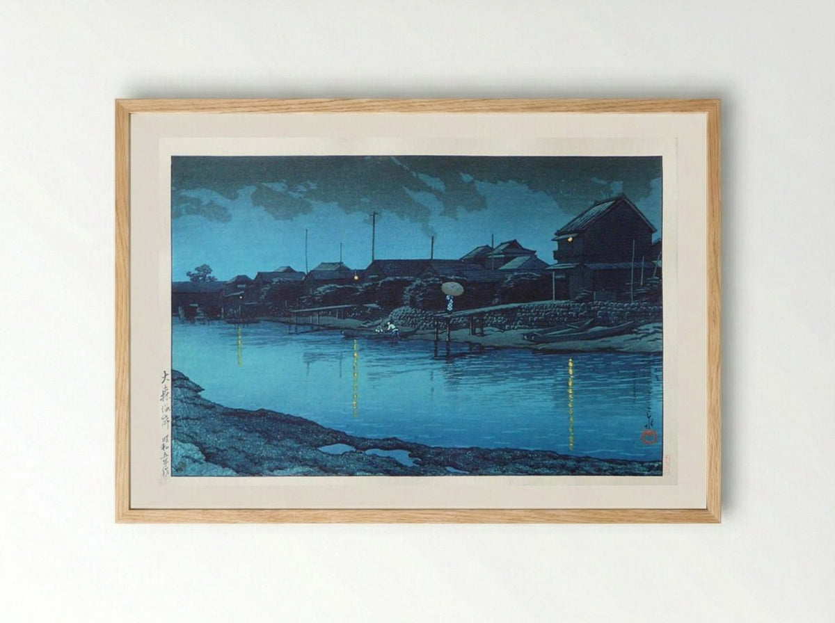 Omori Beach at Night - Hasui Kawase - Framed Print Wood