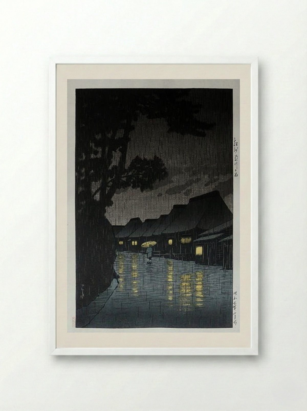 Rainy Night at Maekawa - Hasui Kawase - Framed Print White