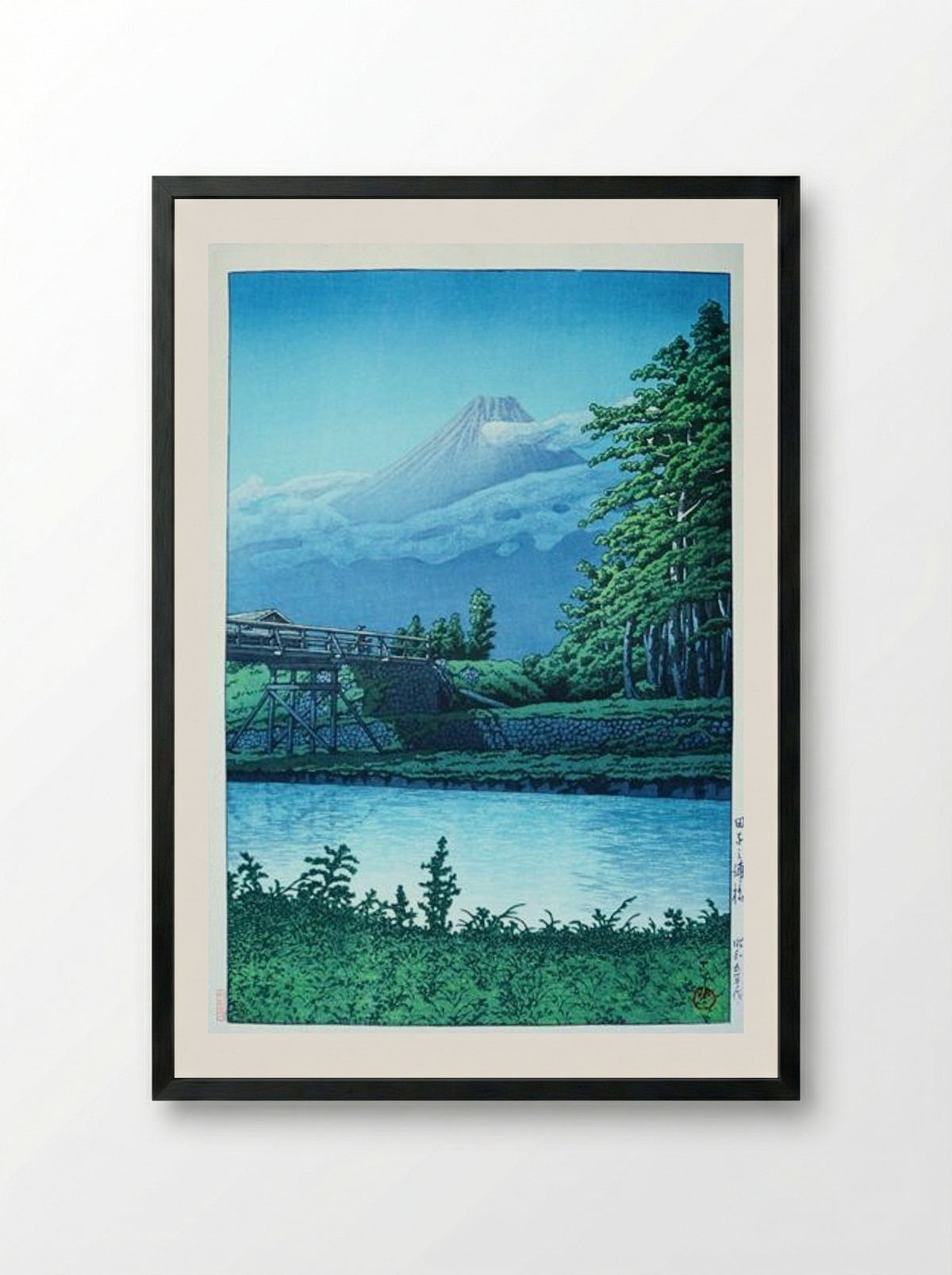 Mount Fuji from Taganora Bridge - Hasui Kawase - Framed Print Black