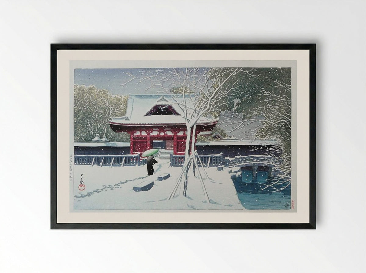 Snow at Shiba Park - Hasui Kawase - Framed Print Black