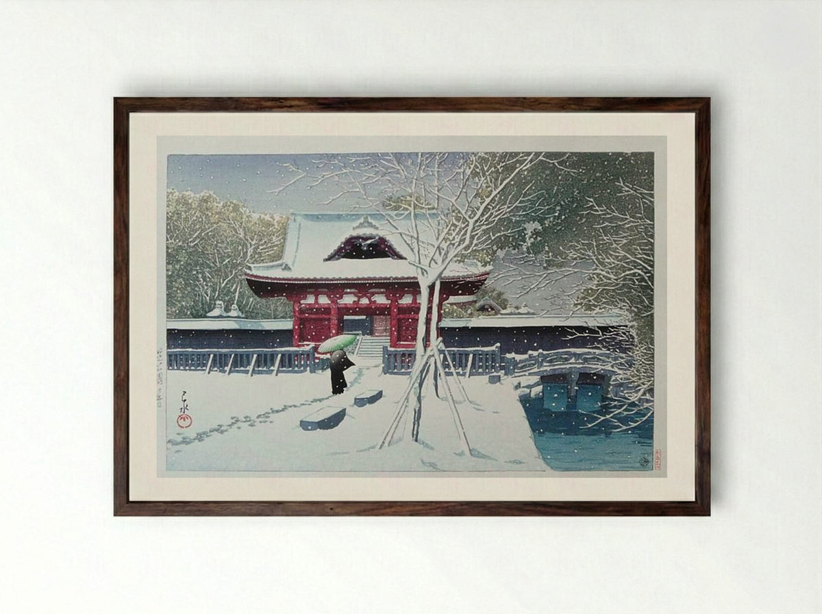 Snow at Shiba Park - Hasui Kawase - Framed Print Dark Wood