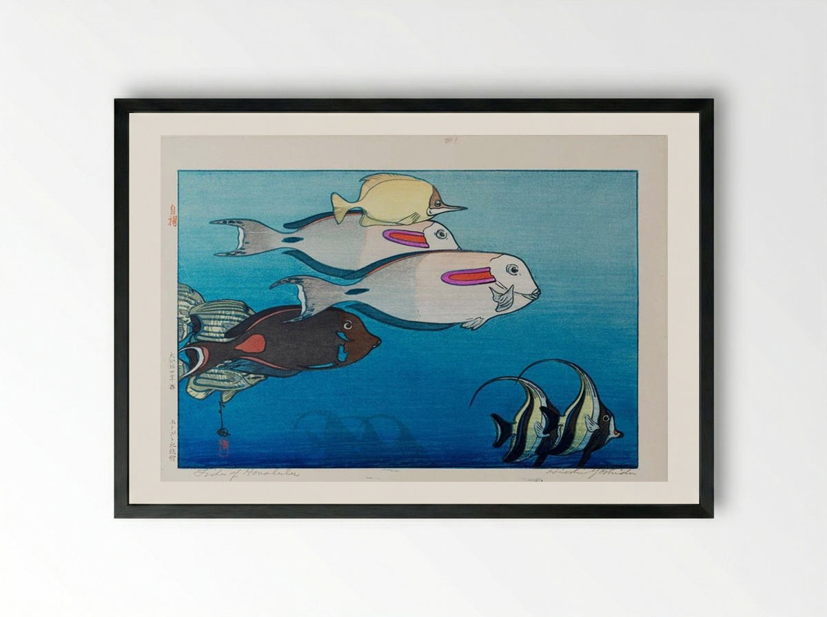 Fishes of Honolulu - Hiroshi Yoshida - Framed Print Black