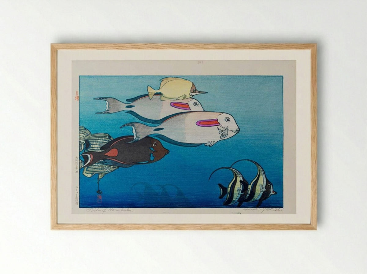 Fishes of Honolulu - Hiroshi Yoshida - Framed Print Wood