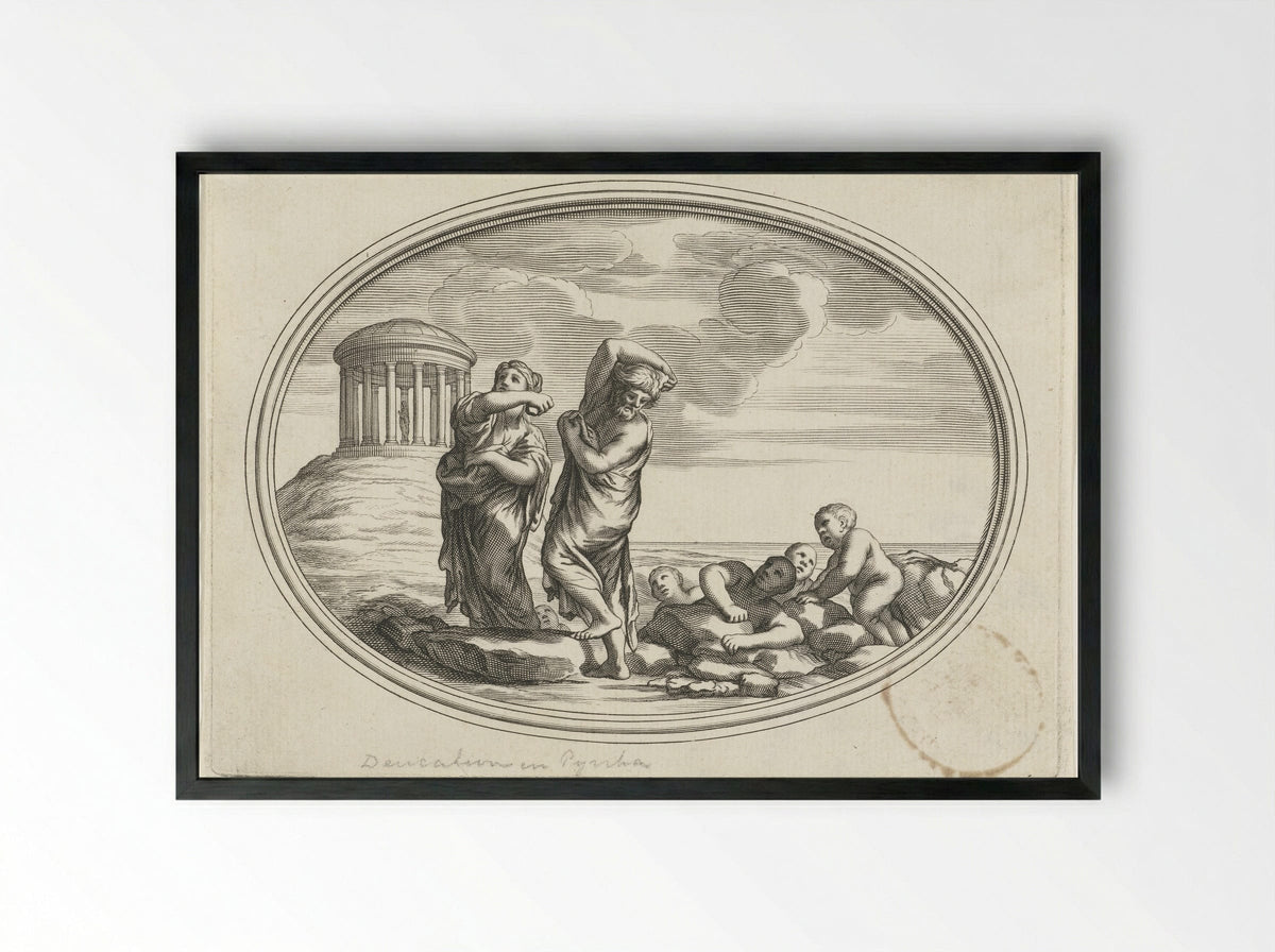 Deucalion and Pyrrha - Cornelis Bloemaert (II) - Framed Print Black